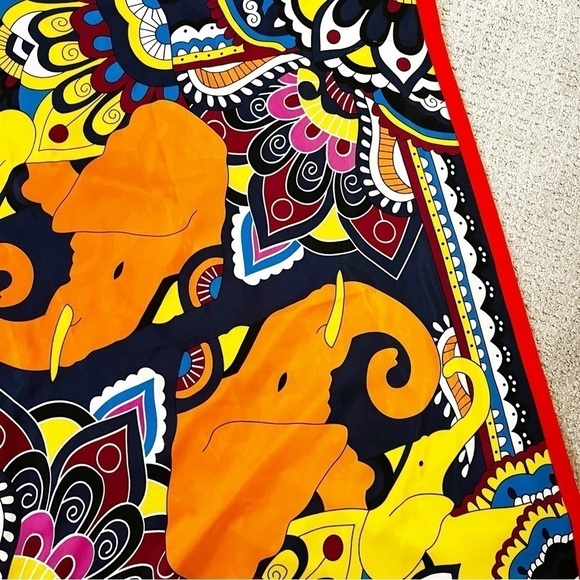 Batik Elephant Shawl Orange Pashmina Mod Colorful Indian Boho Festival Light - Picture 4 of 10